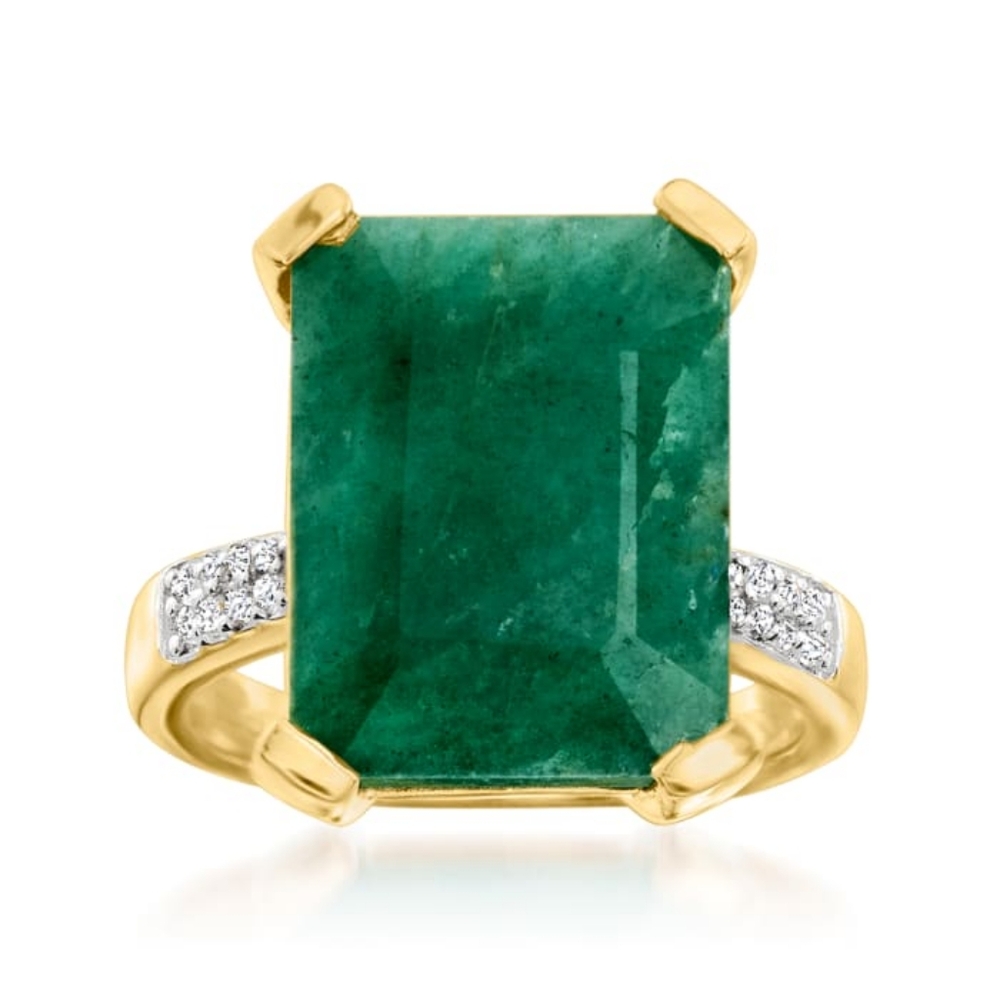 7.25 ct Emerald and .14 cttw White Topaz Ring 14K Gold Over Sterling